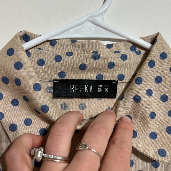 Like New REFKA Modest Clothing Linen Maxi Dress Collared Polka Dots, Size 12 - Picture 6 of 7